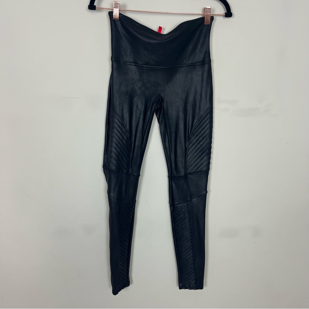 SPANX MOTO FAUX LEATHER LEGGINGS IN BLACK SIZE LARGE - Picture 9 of 16